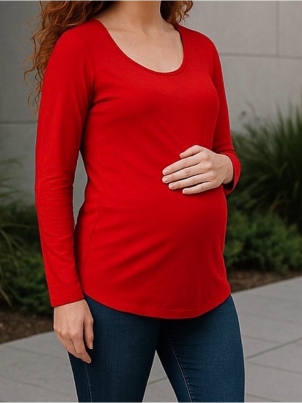 Woman’s Red Long Sleeve Maternity Top - a:glow Size M